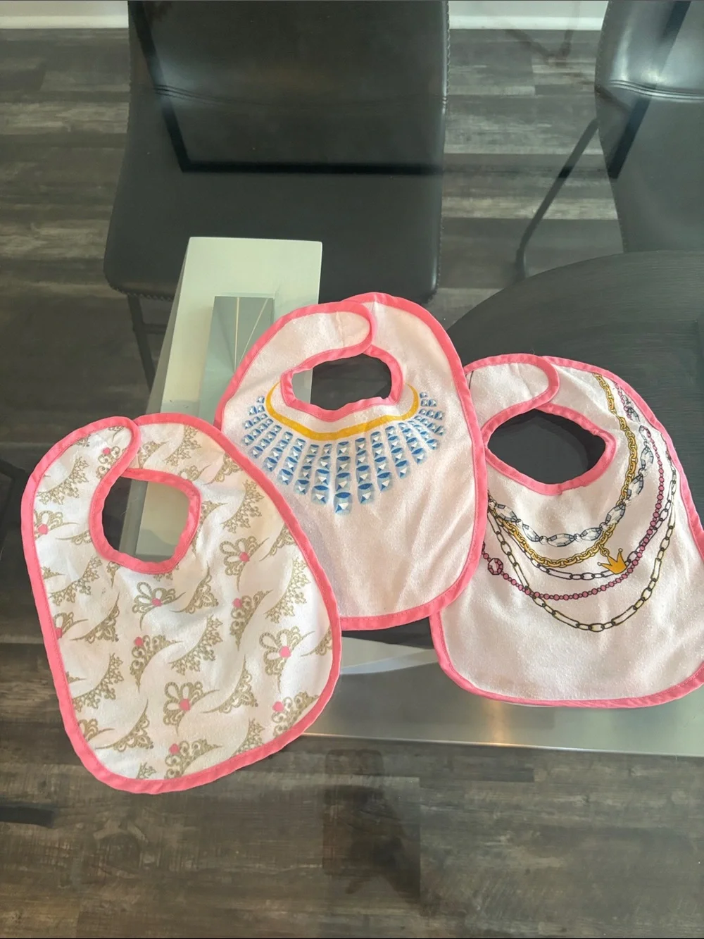 Baby Bib Set with Pink Trim — 3-Piece Decorative Bibs